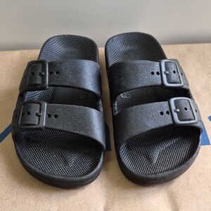 Kids Double Strap Black Slippers